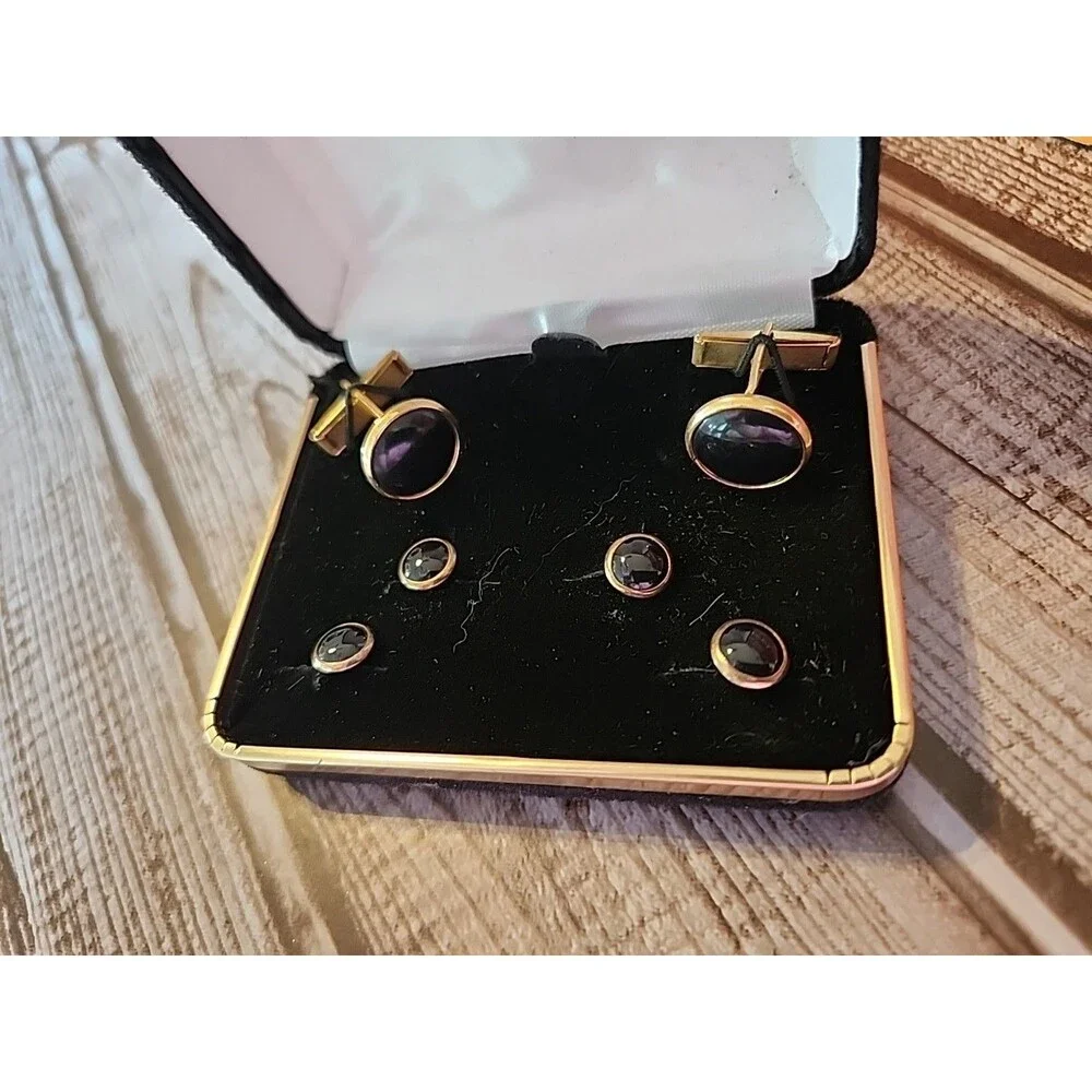 Vintage Neil Allyn Round Classic Cuff Link & Tuxedo Shirt Stud Set Gold Tone